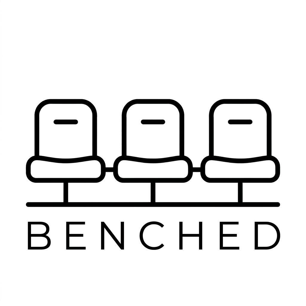 Benched logo: three stadium bench seats above the wordmark BENCHED